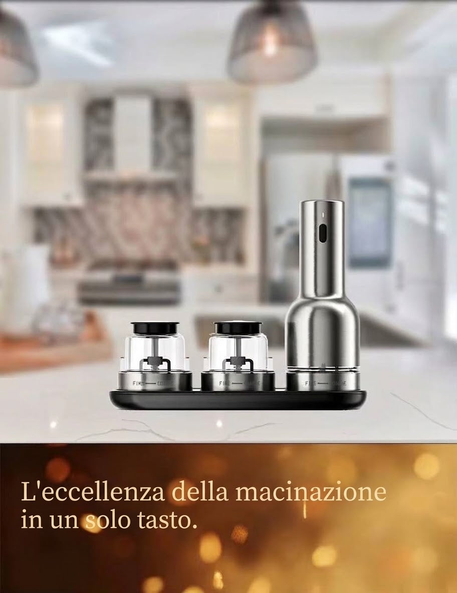 FIXORA™ Macinaspezie Elettrico Smart | Set Modulare in Acciaio Inox con Base