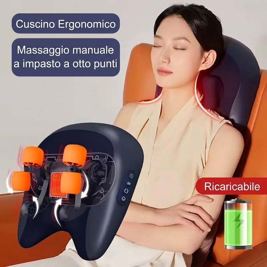 FIXORA™ Cuscino Massaggiante Shiatsu 3D | Relax Wireless e Calore per la Cervicale